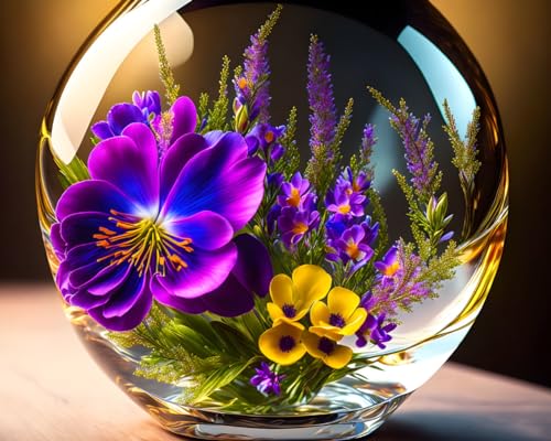 Fleurs dans une boule de verre affiches sur toile 58 x 90 cm impression artistique premium