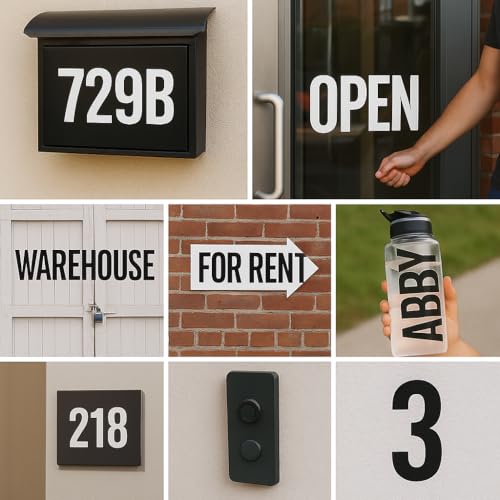 Image of 8 Sheets 4-Inch Vinyl Letter & Number Stickers, Waterproof Self-Adhesive Alphabet Decals with Symbols, Bold Black Mailbox Address Stickers for Signs, House Numbers, Windows, Cars, Bins & DIY Outdoor