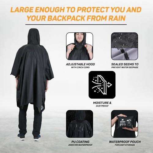 Image of ROCKSPORT Unisex Outdoor Rain Poncho for Adult,Multi Use, Waterproof, Lightweight, Reusable & Packable, One Size Fits Most