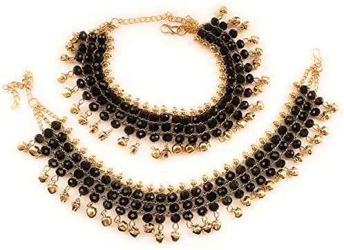 Jewel India Indian Traditional Ethnic Fashion Bollywood Gold Polish Party-wear Wedding Beads Ghungroo Banjara Payal Anklet for Girls Women