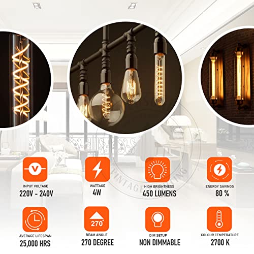 Vintage Edison LED Light Bulb 4W, E27 Screw Bulb Retro Old Fashioned LED Spiral (T185),Packaging May Vary - Image 4