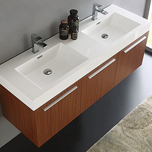 Fresca Vista 60" Gray Oak Wall Hung Double Sink Modern Bathroom Cabinet W/Integrated Sink #TOP4