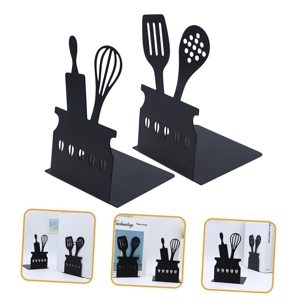 POPETPOP Sujetalibros Metálicos Negros 2piezas para Libros y Revistas, Soporte Resistente Que Mantiene los Libros en Posición Vertical para Decoración de Escritorio o Librería