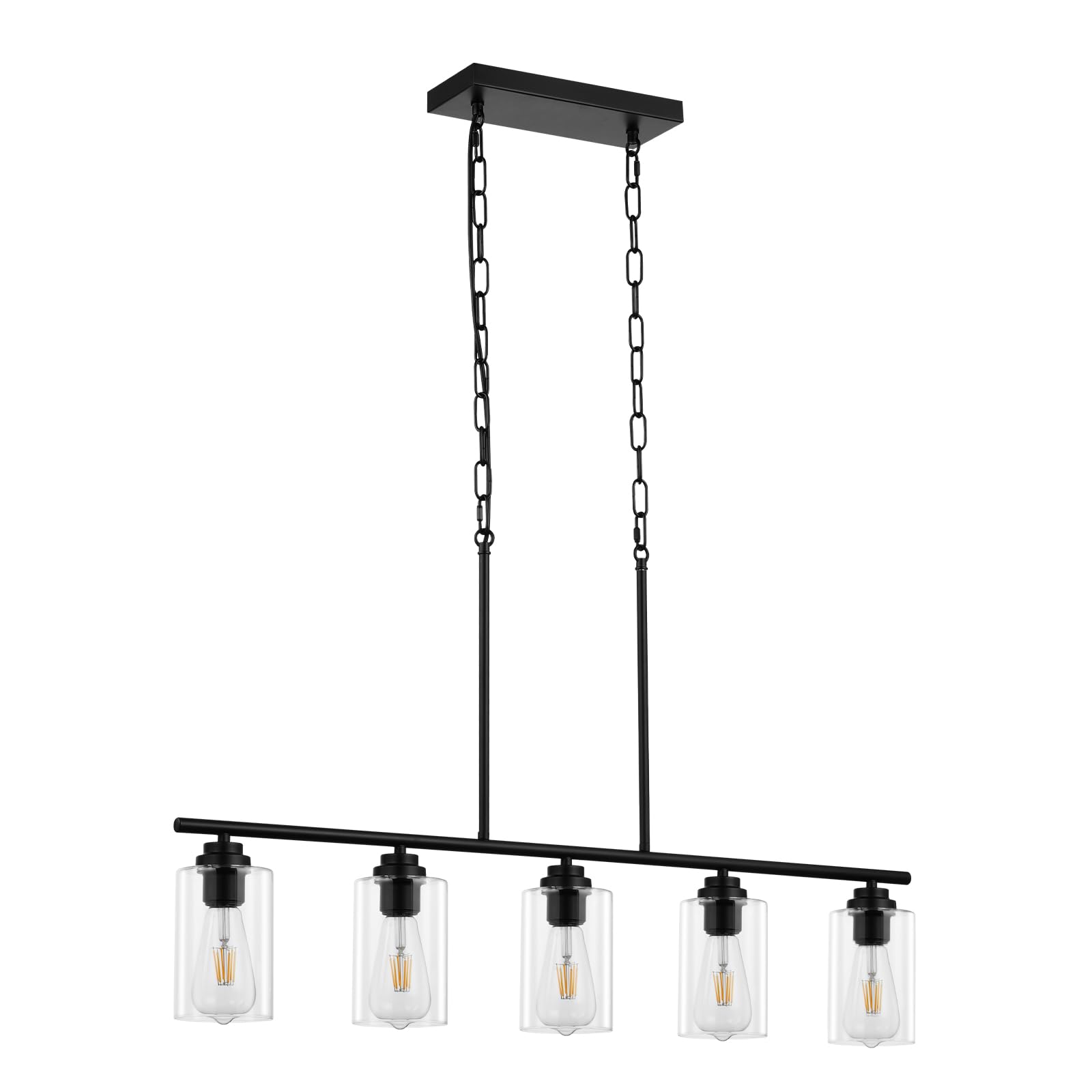 VEVOR Luces Colgantes de Isla de Cocina de 5 Luces, 60 W, Lámpara de Comedor Ajustable con Pantalla de Vidrio Transparente, 4 Varillas, 2 Cadenas de Metal, Luces con Marco de Metal para Comedor, E27