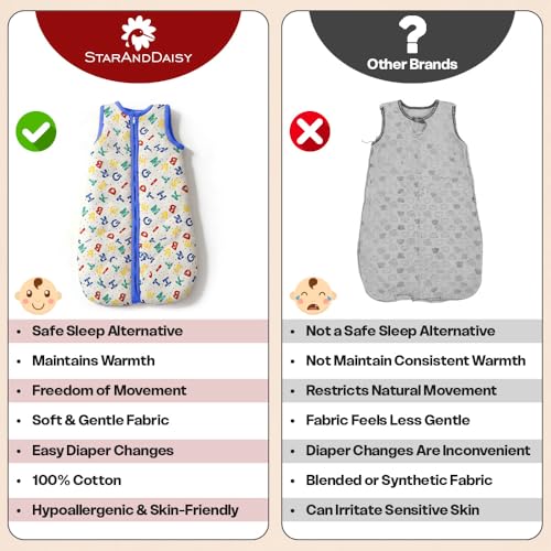 Image of StarAndDaisy Sleeping Sack for Baby 0 to 12 Months / 100% Pure Organic Sleeping Sack Swaddle for New Born /Soft & Breathable Multipurpose Baby Sleep Sack -Alphabet Print