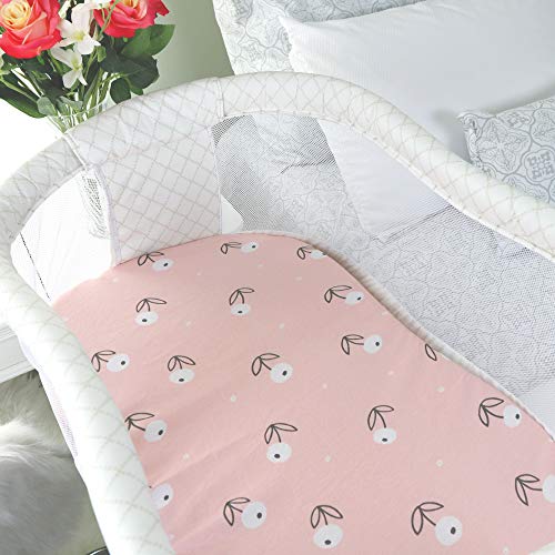 Image of Bassinet Sheets for Baby Girl Set of 2 by Tansy Panda - Ultra Soft, Breathable, 100% Organic Cotton - Compatible with Halo, Hourglass, Rectangle Bassinet Mattress Pad - Pink and White Floral