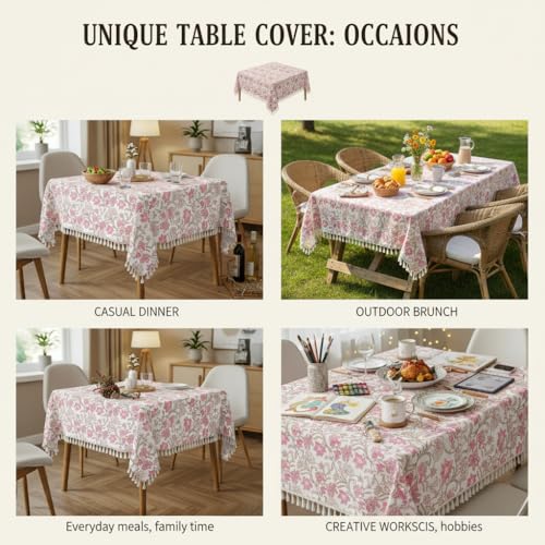 Image of RRC Microfiber Cotton Table Cloth Pack of 2 for 4 Seater Dining Table, 45 x 60 Inch Rectangular Printed Table Cover with Tassels, Washable, Durable & Fade Resistant