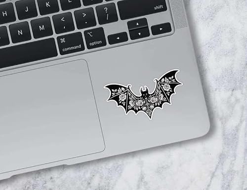 3PCS Floral Bat Gothic Sticker - Vintage Black White Botanical Sticker - Spooky Dark Aesthetic Art - Laptop Water Bottle Phone Alternative Gift