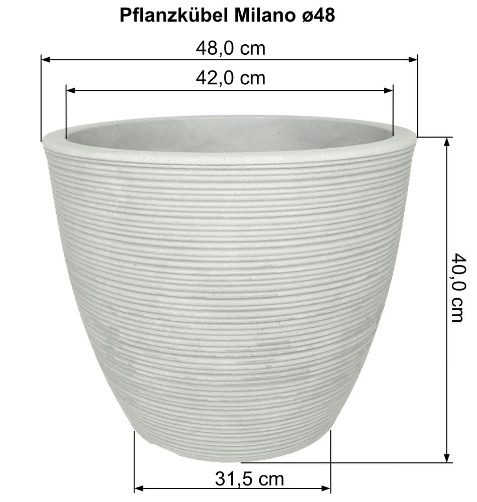 MePla Blumentopf Milano - runder Pflanzkübel - wetterfestes Pflanzgefäß - UV-beständiger Blumenkübel - Pflanzentopf - Kübel - ø48 - anthrazit