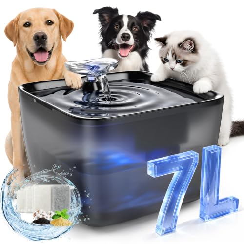 Pet Water Fountain for Large Dogs & Cats, 7L/1.84Gal, Quiet Automatic Pump | Large dog water bowl dispenser for multi-pet households, easy to clean, recirculating system, visible water level, no spill - image 1