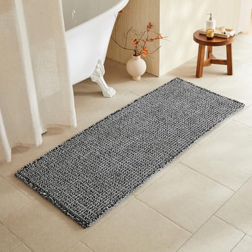 TYUU Black and White Bathroom Rugs, Waffle Runner Rug Bathroom
