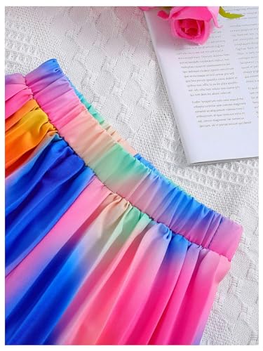 Image of RoseSeek Girl's 2 Piece Boho Cute Outfits Pleated Spaghetti Strap Camisoles Elastic Waist Wide Leg Pants Sets