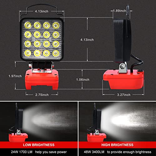 Image of Portable LED Work Light Compatible with Craftsman 20V Battery, 48W 4200LM Cordless Flood Lights with USB & Type-C, Low Voltage Protection, for Job Site Lighting,Camping Outdoor (No Battery)