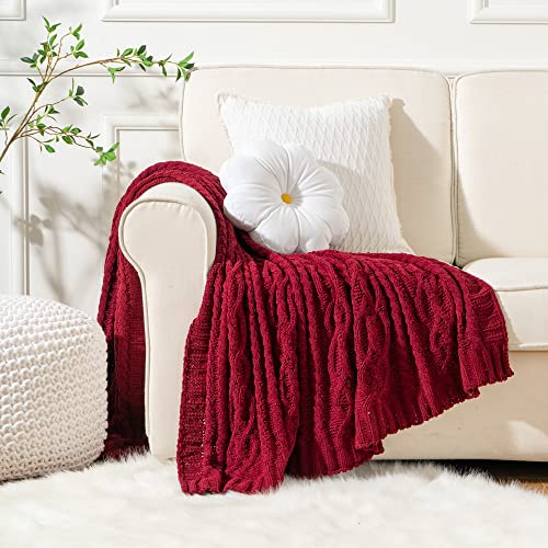 Battilo Christmas Dark Red Throw Blanket For Couch, Bed, Sofa, 51"X67", Woven Chenille Knit Throw Blankets, Gift Blanket, Cozy Fall Warm Decorative Textured Throw Blanket For Living Room. #TOP5