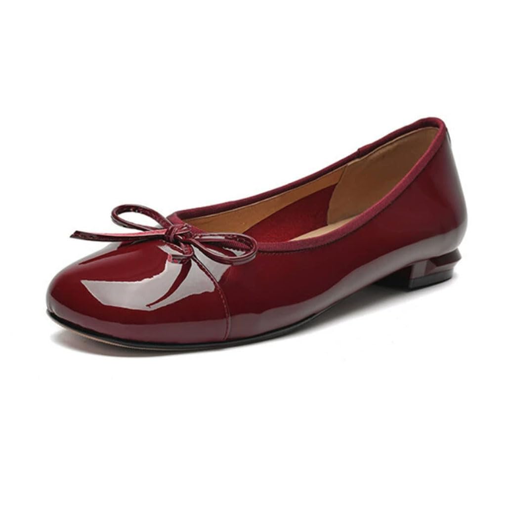 Ballerine da Donna in Pelle Lucida retrò con Fiocco, Scarpe Slip on morbide con Tacco a Blocco e Suola Antiscivolo, Sandali alla Moda e Comodi per Ufficio, Tempo Libero