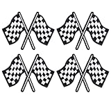 Andibro 4Pcs Checkered Racing Flag Iron-on Patches, Embroidered Appliques Patch Black White Auto Racing Finish Line Flag Sew on Patch for Repairing Holes Hats Jackets Bags Jeans DIY Decoration