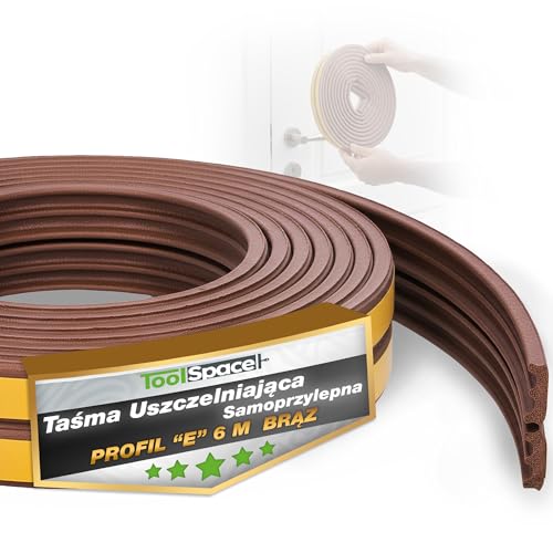 ToolSpace | Taśma uszczelniająca | do Okien i Drzwi | Uszczelka gumowa 6m E brąz | Ochrona przed zimnem, hałasem i kurzem | Do domu, garażu i warsztatu