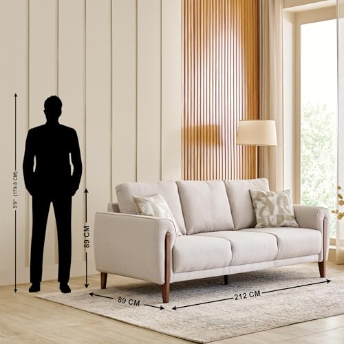 Image of Home Centre | Halifax | Fabric|Solid Wood | 3 Seater Sofas | Beige | 1 Year Warranty