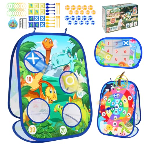 AOSITE Toddler Bean Bag Toss Game for Kids 3-8 7-in-1 Outdoor Cornhole Board Set with Ring Toss Sticky Balls Darts Backyard Lawn Party Games Birthday for Boys Girls with Storage Bag