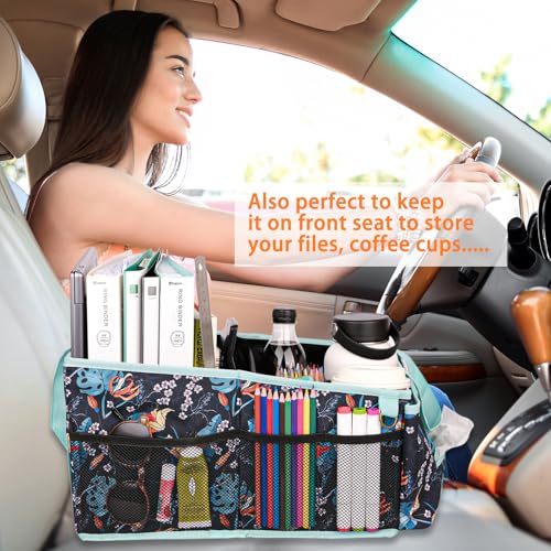 Image of HEYSKAY Car Seat Organizer-Passenger Seat Organizer, Collapsible Small Car Seat Organizer for Console Front /Back, Car Caddy with 4pc Drink Holders Automotive Backseat Organizer for Kids
