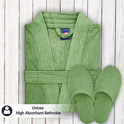 Image of Sassoon Venir Microfiber Bathrobe With Slippers for Men & Women, Unisex Luxury Bathrobe Towel, Spa Robe Combed (Pack of 1) - Green Color