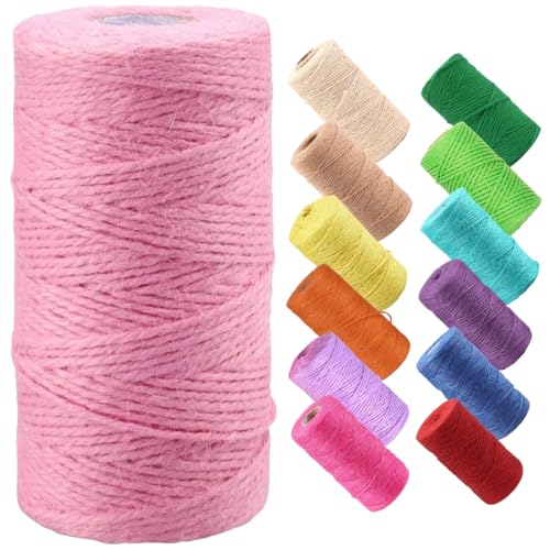Image of ecofynd Single String Color Jute Cord | Natural Hemp Rope for Wall Hanging, Plant Hanger Gift Wrapping, Garden Art | Thread Material for DIY Craft Projects, (2mm, 130 Meters, Baby Pink)