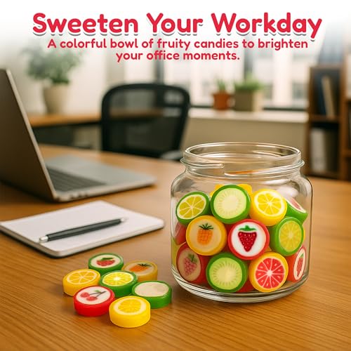 RBBZ Party Fruit Slices Candy - Hard Candy Bulk 1 lb Bag of Individually Wrapped Small Candy Fruit Slices (approx. 113 pcs) Hard Candies Assortment - Great for Candy Buffet - Office Candy - Treat Bags