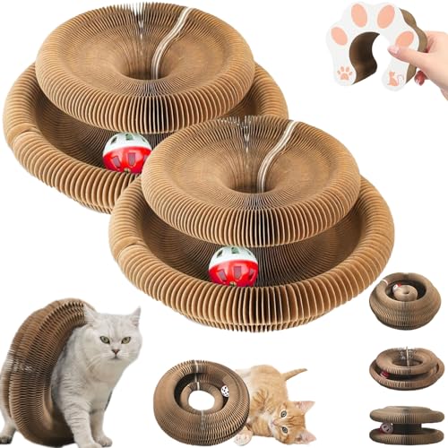 Kitty Curls, Kitty Curls Cat Toy, Foldable Cat Accordion Magic Organ Cat Scratching Board with Bell Balls and Track Adventure, Ultimate Interactive Mental Physical Exercise for Indoor (2pcs)