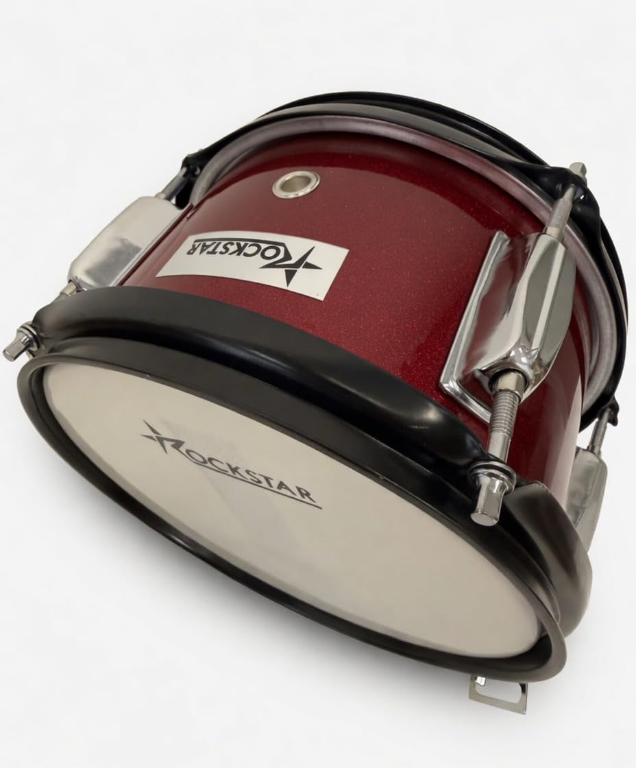 ROCKSTAR - Tambor de Madera Afinable SMD-0805WR 8" x 5" (20 x 12,7 cm) Caja de Marcha, Instrumento de Percusión con Bordón Ajustable, Correa y Baquetas Incluidas. Vino metalizado.