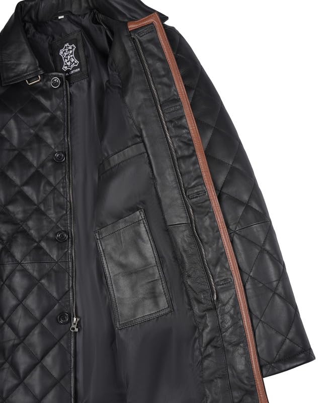 Image of Decrum Car Coat Style Mens Leather Jacket - Real Lambskin Long Leather Jackets for Men