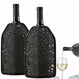2er Set Weinkühler Manschette mit Gel - Universeller Kühlmanschette für Wein, Sekt, Champagner & Flaschen - Wiederverwendbare Flaschenkühler für unterwegs - Kühltasche Getränke (Schwarz)