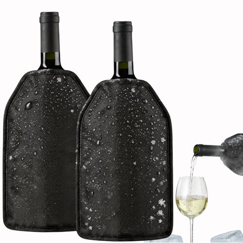 2er Set Weinkühler Manschette mit Gel - Universeller Kühlmanschette für Wein Sekt Champagner & Flaschen - Wiederverwendbare Flaschenkühler für unterwegs - Kühltasche Getränke (Schwarz)