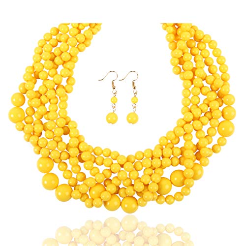 RIAH FASHION Braided Chunky Cluster Bead Bubble Statement Necklace - Multi Strand Twisted Colorful Twisted Bib Collar Acrylic, Sparkly Crystal