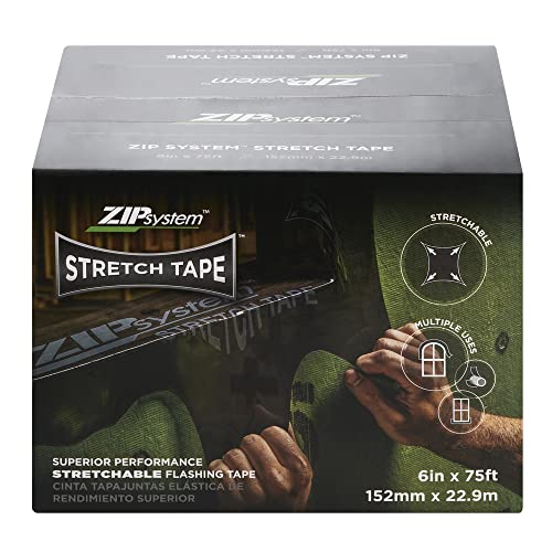 ZIP System Stretch Tape - Flexible Adhesive Flashing - Advanced Acrylic Adhesion - for Sealing Around Curves Corners Windows & Doors - Professional-Grade - Weather Protection - 6 x 75 Roll