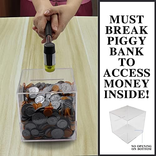 Prounion Clear Piggy Bank for Adults, Must Break to Access Savings Clear Acrylic Piggy Bank Money Tip Change Box to Help Budget and Save, Unopenable Savings Coin Money Piggy Bank Jar Box for Adult, XL