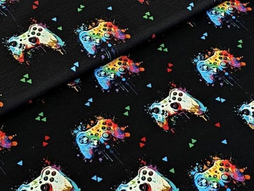 Eigenproduktion Bio Baumwolljersey Gameplay Zocker Gamecontroller Schwarz Stoff Meterware Jersey Kleiderstoff