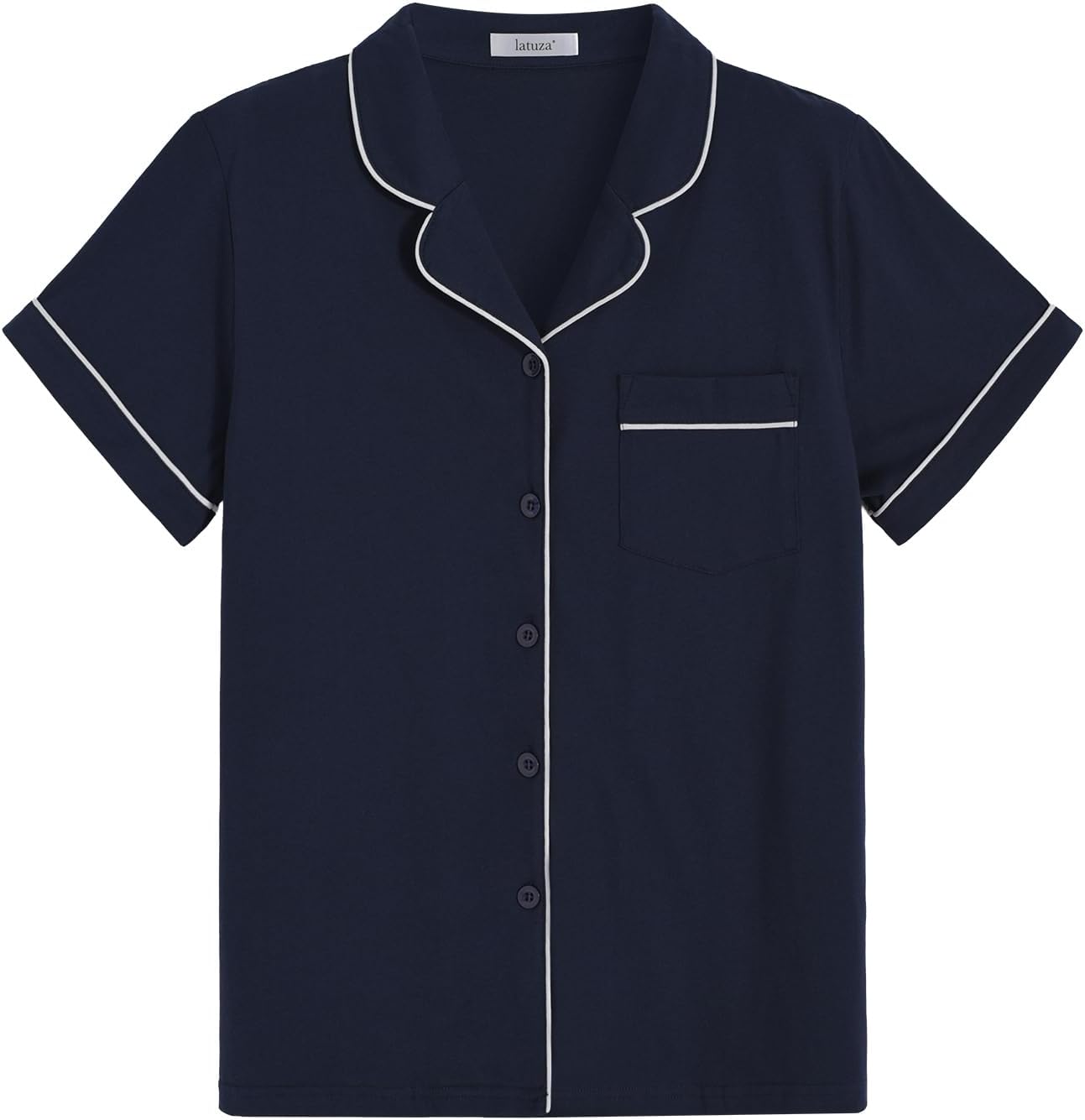 Latuza Women's Cotton Knit Pajama Top Short Sleeve Button Down Sleep Shirt