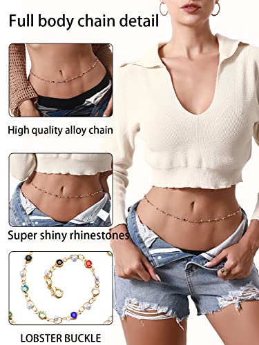 Waist Belly Chains For Women 18K Gold Plated Belly Chains For Women Body Chain For Women Teens Boho Belly Chain Minimalist Beach Bikini Body Chain Adjustable Charms Trendy Waist Chain Jewelry #TOP1