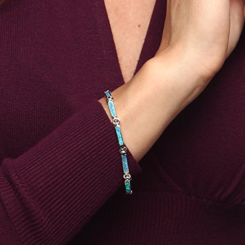 Beaux Bijoux Sterling Silver 7" Created Blue Opal Bar Link Bracelet2