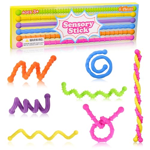 6 Stück Silicone Sensory Fidget Toys, Fidget Toys Silikon Sensorik Stick zur Kinder ab 3 Jahr & Erwachsene, Sensorik Spielzeug für Stress Angst Autismus ADHS