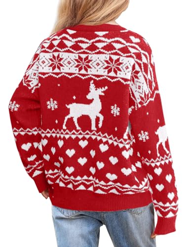 Image of Girls Christmas Pullover Sweaters Reindeer Elk Snow Long Sleeve Crew Neck Chunky Tops