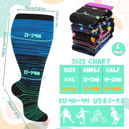 Jspupifip 6 Pairs Plus Size Compression Socks for Women Wide Calf Extra Large Knee High Support for Travel Yoga Running Circulation2