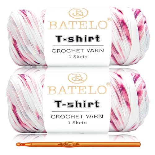 Image of 2 Pack T-Shirt Yarn for Beginner Crochet Bags /Basket /Coaster, Thick Yarn 400g /144yds High Elastic Polyester Fabric (White & Pink)