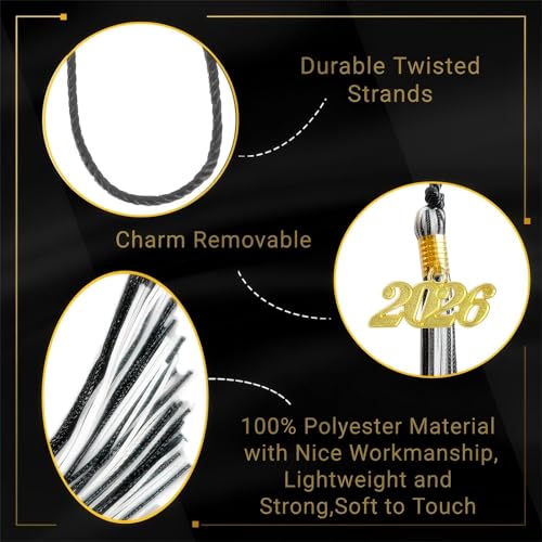 Image of Black and White Graduation Tassel 2026 for Grad Cap and Graduation Ceremony Accessory Decoration