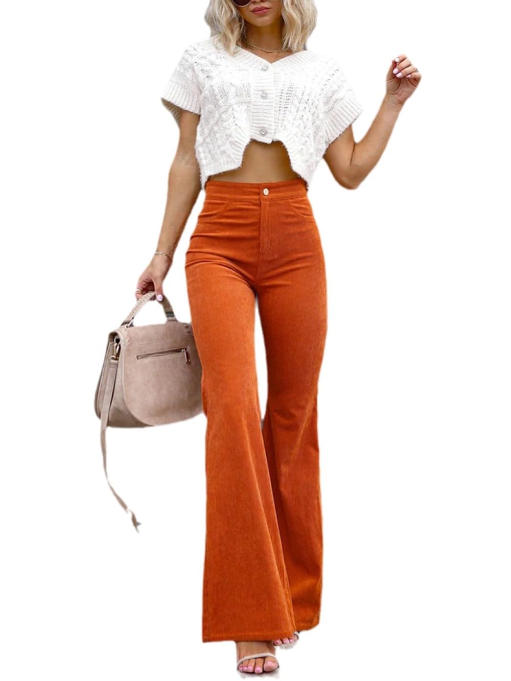 Pantalon évasé Fashionnova Orange Rouille - Taille M (12), Fond Cloche, Neuf Avec étiquettes