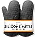 Silicone Oven Mitts with Quilted Cotton Lining - Professional Heat Resistant Potholder Kitchen Gloves - 1 Pair (Black) - Homwe