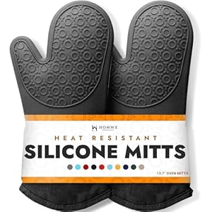 BPA-Free Silicone Oven Mitts Ultra Heat Resistant up to 500°F – Oven Mitts with Thick Cotton Liner – Long Slip Resistant Pot Holders, Flexible Oven Gloves – Black 13.7″