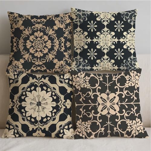 Housse coussin extérieur imperméable lot de 4 taies d'oreiller aspect lin - 3