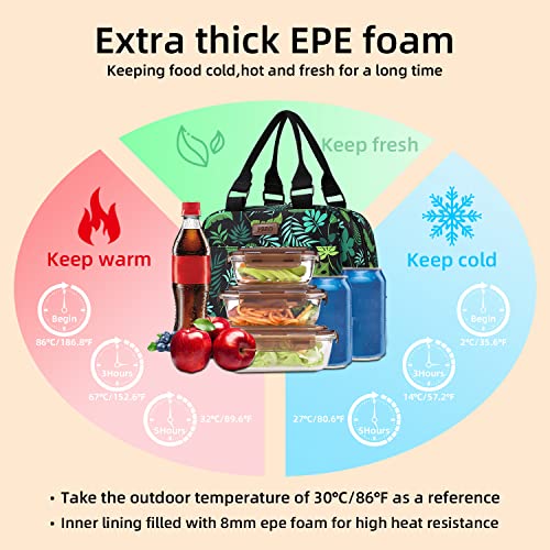 Pbro Insulated Lunch Bag For Women/Men,Large Reusable Lunch Tote With Adjustable Shoulder Belt,Cute Tropic Palm Leaves Portable Lunch Box Cooler Bag,Perfect For Travel Picnic,Office,Working -Green #TOP2