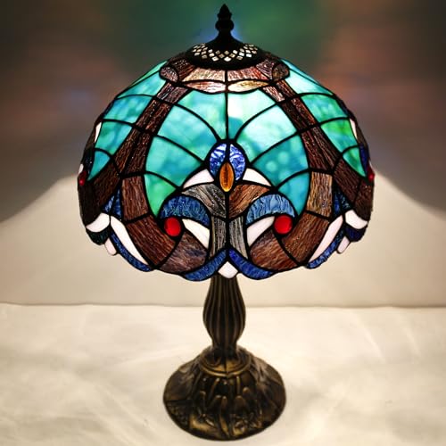 Image of WERFACTORY Tiffany Style Lamp Green Liaison Stained Glass Table Lamp